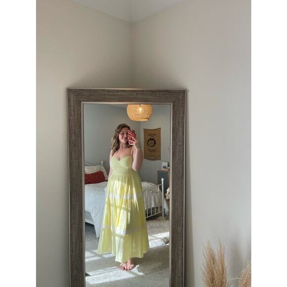 JASON WU COLLECTIVE Yellow 100% Cotton Lace Square Neckline Midi Dress Size 10 - Picture 3 of 14